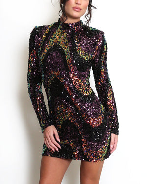 Sequin High Neck Mini Dress