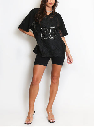 Black Sheer Lace Baseball Top