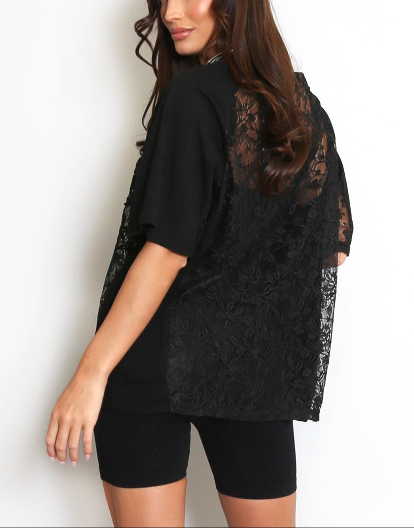 Black Sheer Lace Baseball Top