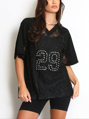 Black Sheer Lace Baseball Top