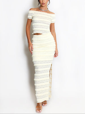 Lace Panelled Bardot Top And Skirt Set